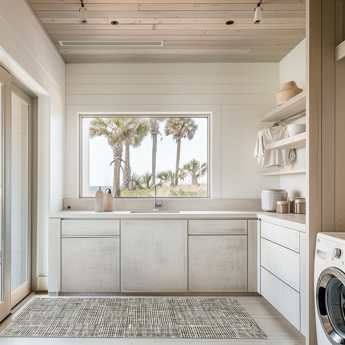 Matsmiths Canvas Floor Mats Washable Indoor Mat with Rubber Backing, Large for Entryway, Workshops, Man Caves, Bars, Non-Slip Area Rug and Mat, Washable Entryway Rug, Pet Friendly, Kid Friendly, Neutral, Taupe, Navy, White, 27.5"x75"