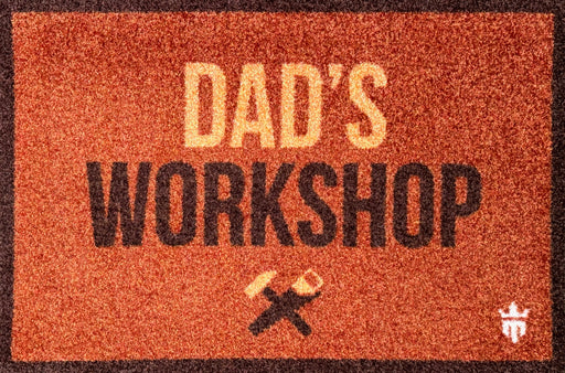 Matsmiths Dad’s Workshop Washable Indoor Mat with Rubber Backing, Large Funny Door Mat for Entryway, Workshops, Man Caves, Bars, Non-Slip Area Rug and Mat, Washable Entryway Rug, Pet Friendly, Kid Friendly, Brown, 28” x 20”