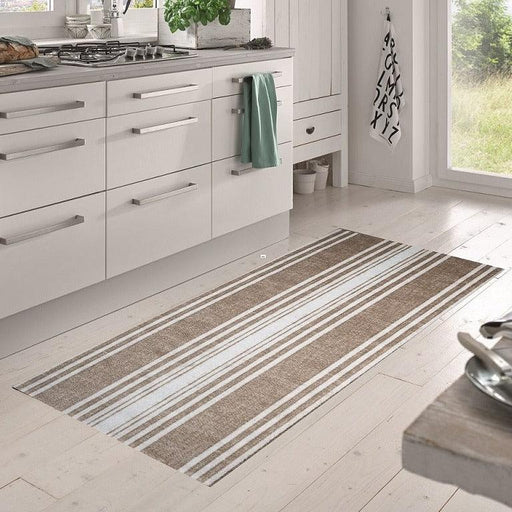 Matsmiths Linen Striped Floor Mats Washable Indoor Mat with Rubber Backing, Large Door Mat for Entryway, Workshops, Man Caves, Bars, Non-Slip Area Rug and Mat, Washable Entryway Rug, Pet Friendly, Kid Friendly, Neutral, Taupe, white, 24"x35", 27.5"x75"