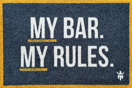 Matsmiths My Bar My Rules Washable Indoor Mat with Rubber Backing, Large Funny Door Mat for Bar Areas, Entryways, Man Caves, Non-Slip Area Rug and Mat, Washable Entryway Rug, Pet Friendly, Blue, 28” x 20”