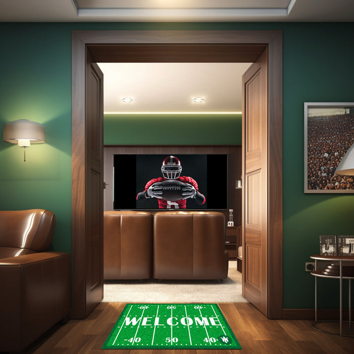 Matsmiths Welcome Field Washable Indoor Mat with Rubber Backing, Large Funny Door Mat for Entryways, Man Caves, Bar Areas, Basements, Non-Slip Area Rug and Mat, Washable Entryway Rug, Pet Friendly, Green Football Field Design, 28” x 20”