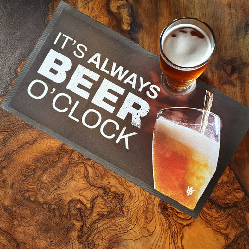 Matsmiths Beer Motto Washable Bar Runner with Rubber Backing, Indoor Mat for Bars, Countertops, Tables, Man Caves, Funny Non-Slip Bar Mat, Washable Bar Runner, Black, 9” x 16”