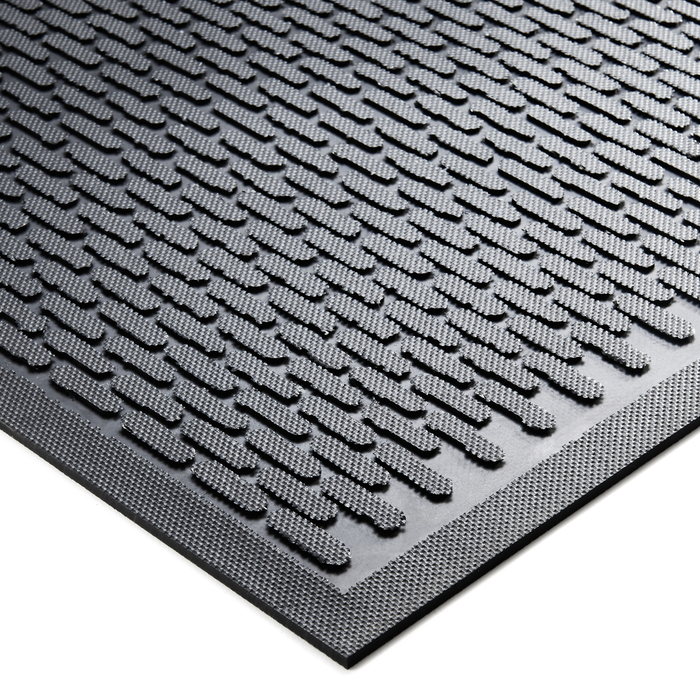 Textured black mat with a diamond plate pattern on a white background