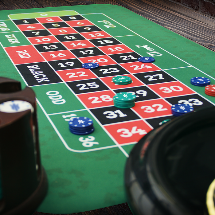 Roulette in use Matsmiths Roulette Pro Table Topper Mat, Washable Casino-Style Gaming Mat with Smooth Felt Surface and Rubber Backing, Non-Slip Poker Table Cover for Kitchen Tables, Game Tables, Pub Tables, Stain-Resistant, Green with Betting Zone Design, 24β x 47β