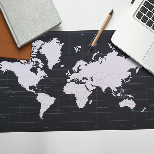 Matsmiths World Map Desk-Top Mat, Washable Desk Mat with Non-Slip Rubber Backing, Smooth Polyester Surface for Pixel-Perfect Aim, Durable and Stain-Resistant Keyboard and Mouse Pad, Protects Desks from Spills and Scratches, Black and Red, 15” x 35”