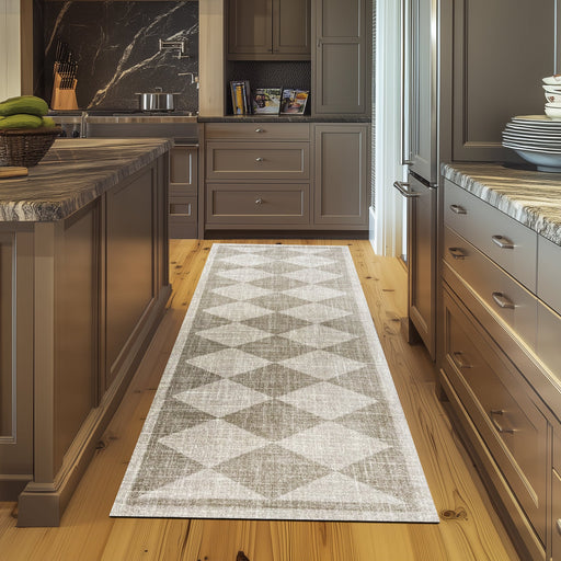 Matsmiths Arthur Diamonds Floor Mats Washable Indoor Mat with Rubber Backing, Large Funny Door Mat for Entryway, Workshops, Man Caves, Bars, Non-Slip Area Rug and Mat, Washable Entryway Rug, Pet Friendly, Kid Friendly, Neutral, Taupe, Black, 24"x35", 27.5"x75"