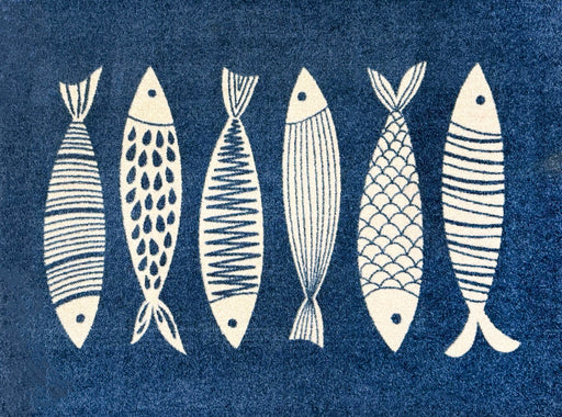 Matsmiths Fish Tango Floor Mats Washable Indoor Mat with Rubber Backing, Large Door Mat for Entryway, Workshops, Man Caves, Bars, Non-Slip Area Rug and Mat, Washable Entryway Rug, Pet Friendly, Kid Friendly, Navy, Cream, 24"x35"