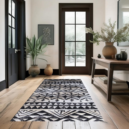 Matsmiths Pueblo Floor Mats Washable Indoor Mat with Rubber Backing, Large Runner Mat for Entryway, Workshops, Man Caves, Bars, Non-Slip Area Rug and Mat, Washable Entryway Rug, Pet Friendly, Kid Friendly, black, silver, bronze, 27.5"x75”
